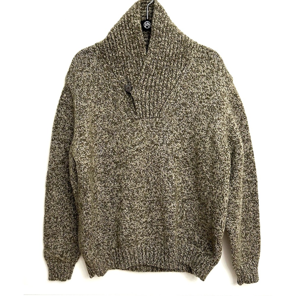 LL Bean Ragg Shawl Collar Pullover Sweater Men's XL Beige Lambswool Blend